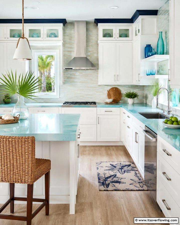 Aqua Blue Countertops for a Refreshing Touch - 30 Blue Countertop Kitchen Ideas for Bold Statement Spaces
