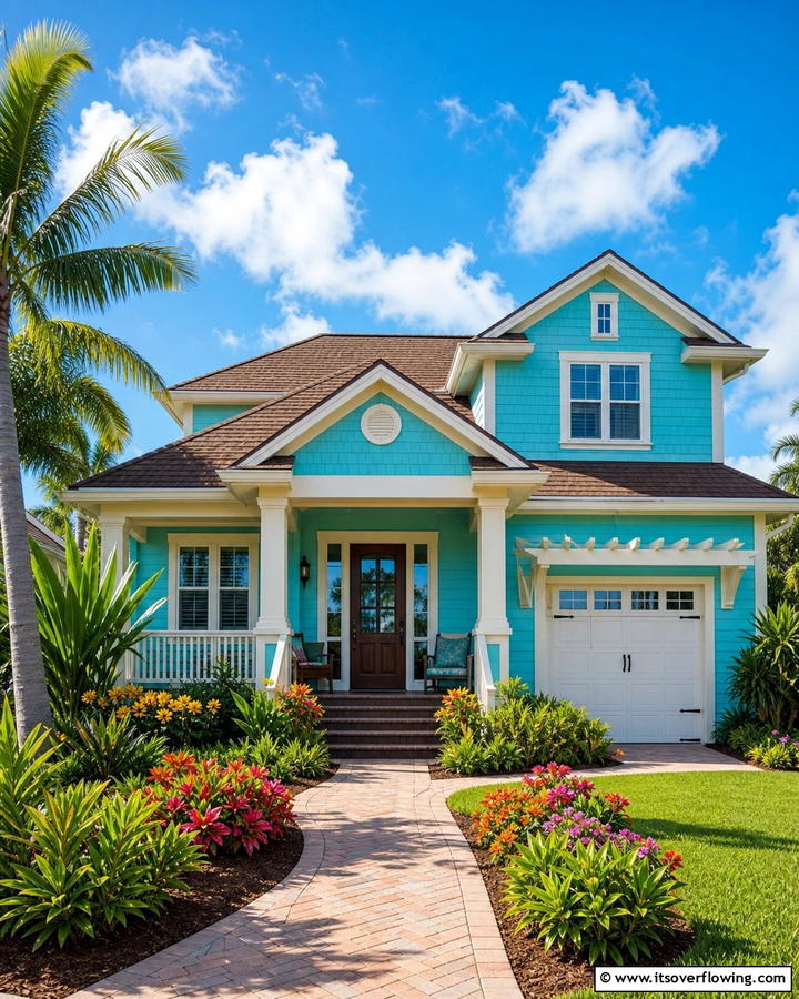 Aqua Blue with a Brown Roof for a Playful Vibe - 25 Stunning Blue Exterior Home with Brown Roof Ideas