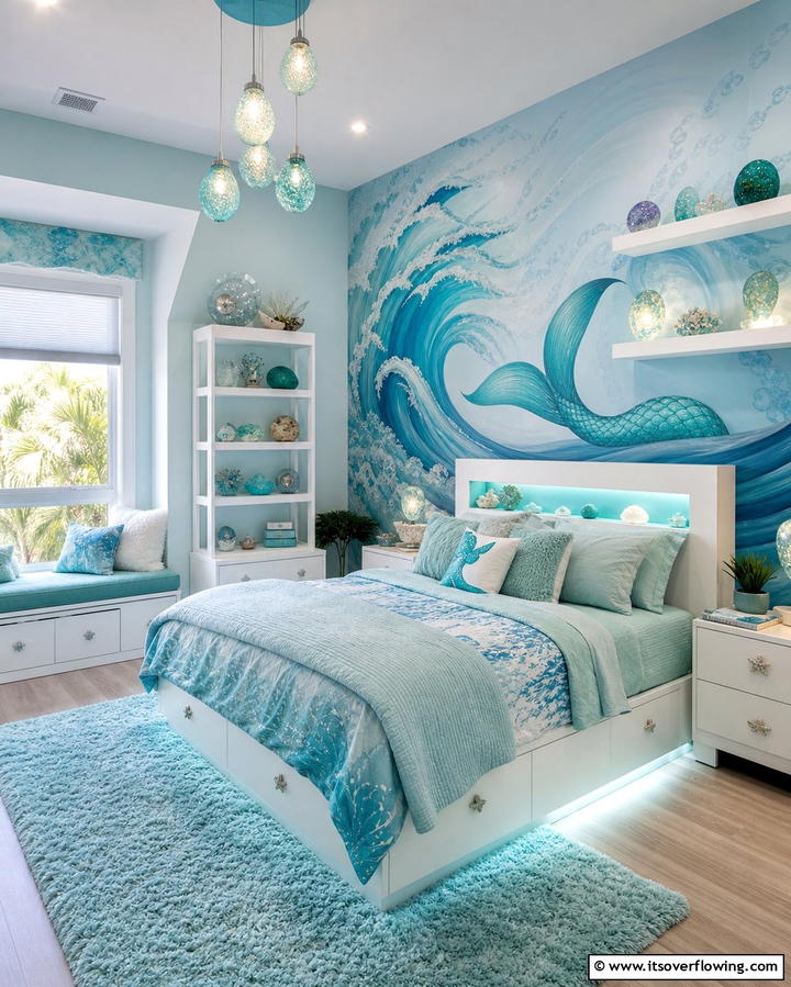 Aqua Dreamscape - 30 Enchanting Mermaid Bedroom Ideas for a Whimsical Retreat