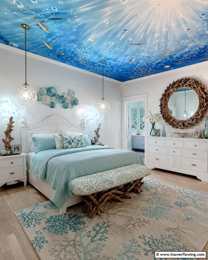 Aquatic Themed Ceiling Art - 20 Underwater Mermaid Bedroom Ideas for Fantasy