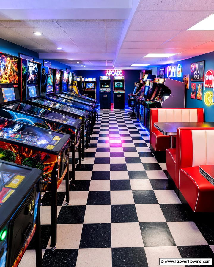 Arcade and Pinball Parlor - 30 Fun Basement Game Room Ideas for Family Entertainment