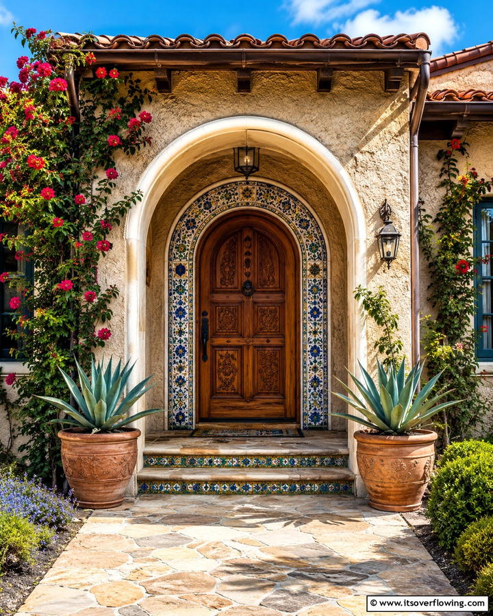 Arched Doorway Detail - 30 Spanish Bungalow Exterior Ideas for Mediterranean Charm
