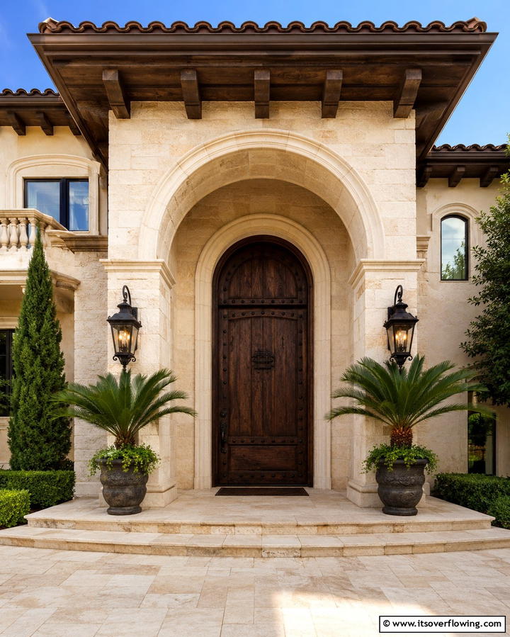 Arched Entryways with Wooden Doors - 30 Mediterranean House Exterior Ideas for Coastal Charm