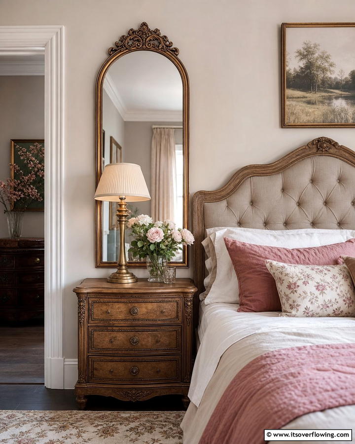 Arched Mirror for a Classic Touch - 20 Mirror Behind Nightstand Design Ideas for Elegance