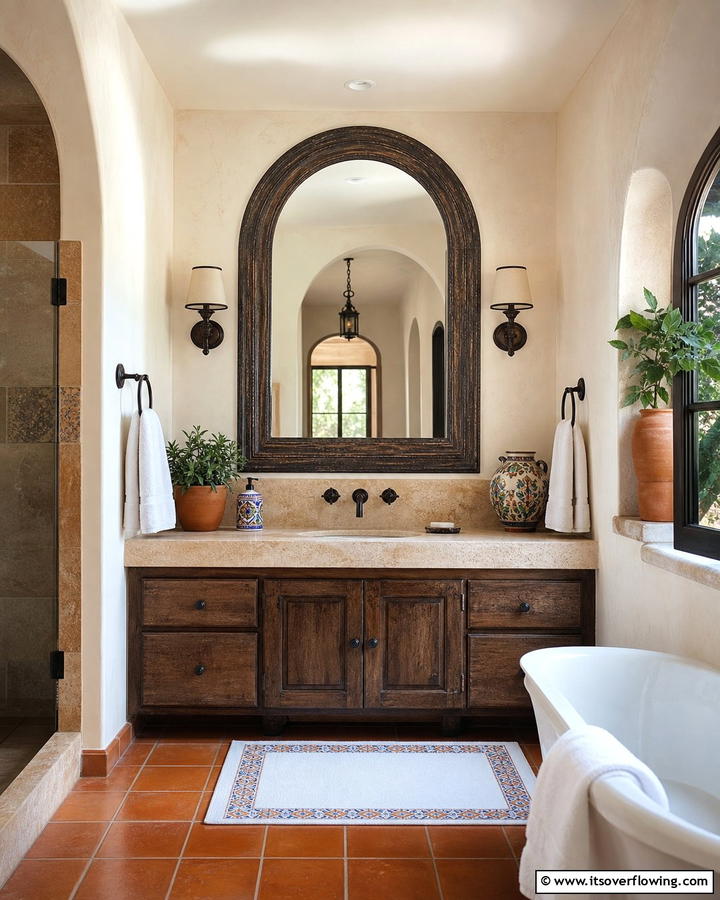 Arched Mirrors - 20 Mediterranean Bathroom Ideas for a Relaxing Retreat
