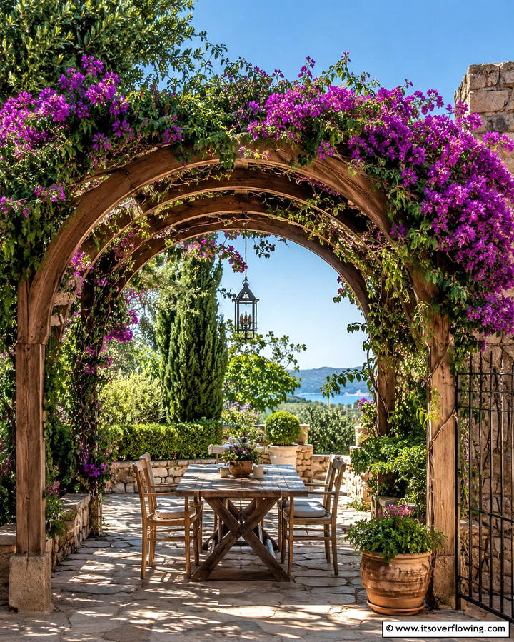 Arched Pergola Retreat - 30 Mediterranean Garden Ideas to Create a Coastal Oasis