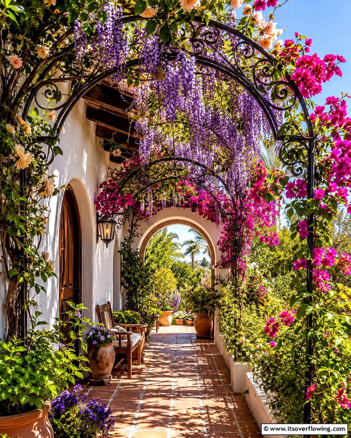Arched Trellis Accents - 30 Spanish Style Front Porch Ideas for Mediterranean Charm