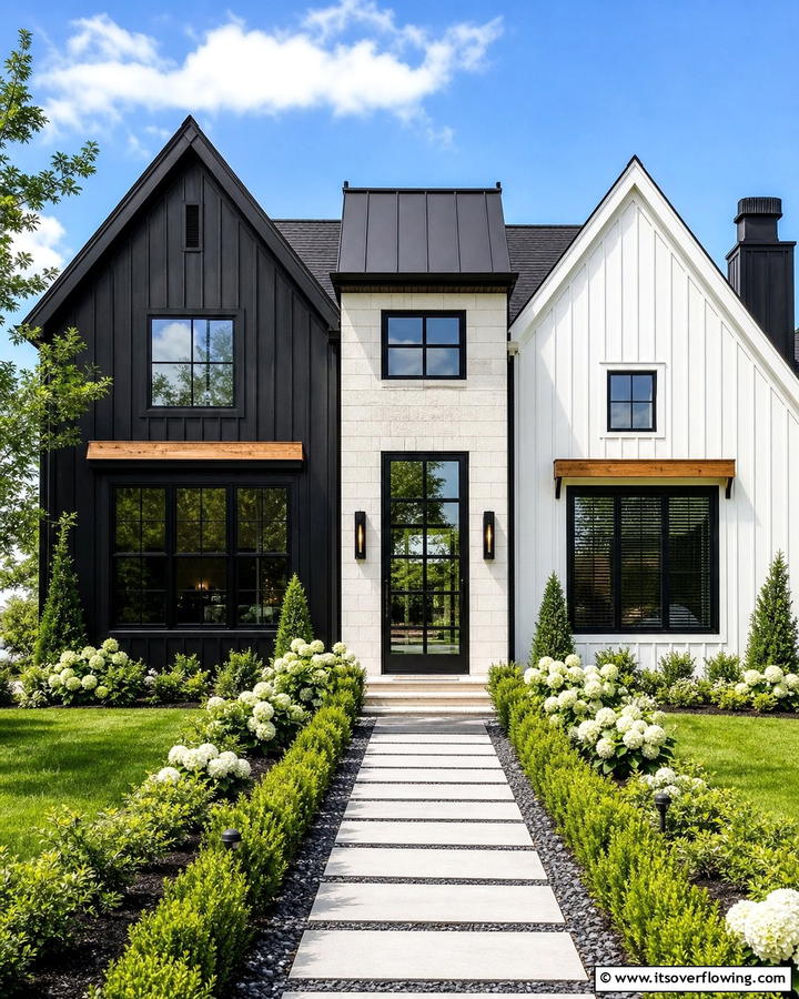 Architectural Contrast and Bold Features - 21 Modern Farmhouse Exterior Ideas to Boost Curb Appeal