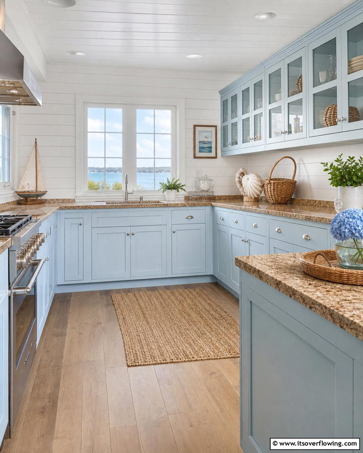 Arctic Blue Cabinets with Sand Brown Granite - 20 Blue Kitchen Cabinets With Brown Granite Countertops