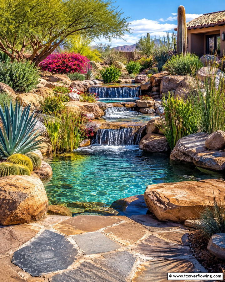 Arizona Inspired Water Feature - 25 Arizona Backyard Ideas for Desert Landscapes