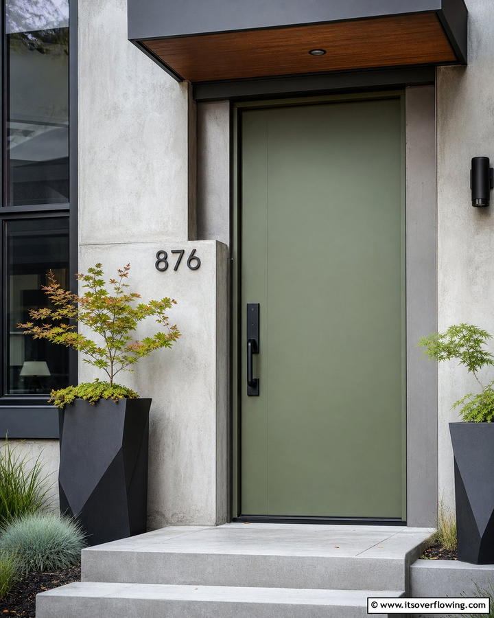 Army Green Door with Industrial Handle - 20 Stunning Dark Green Front Door Ideas for Curb Appeal