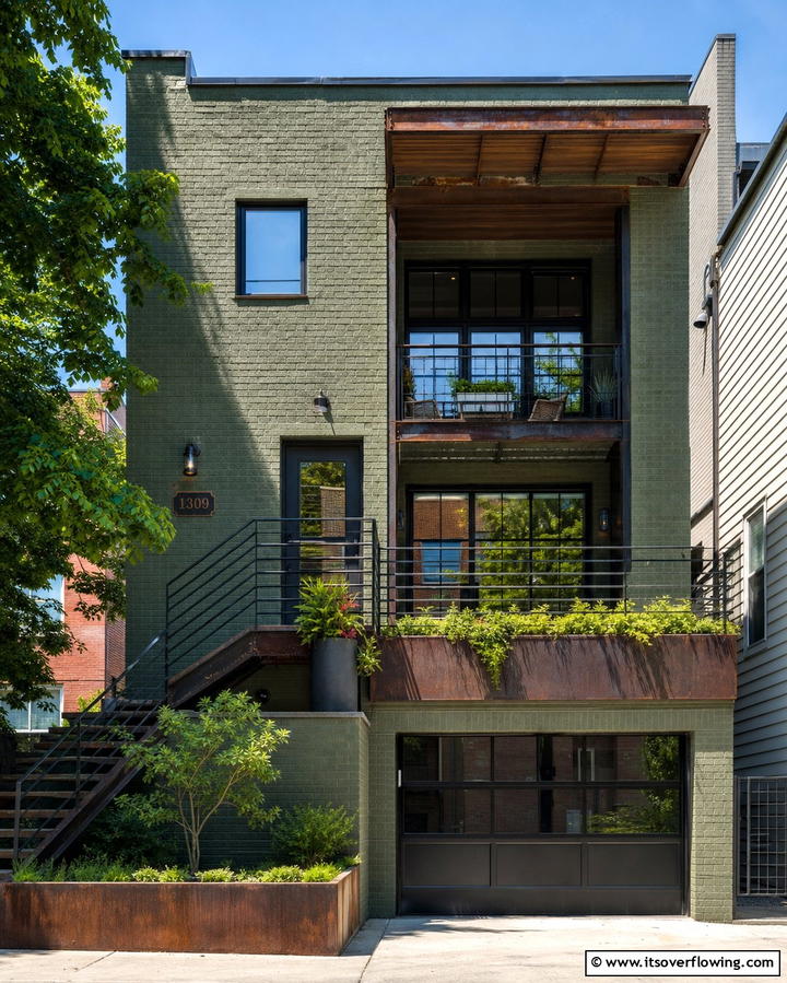 Army Green with Rustic Metal Features - 30 Green Brick Exterior Home Design Ideas for Modern Houses