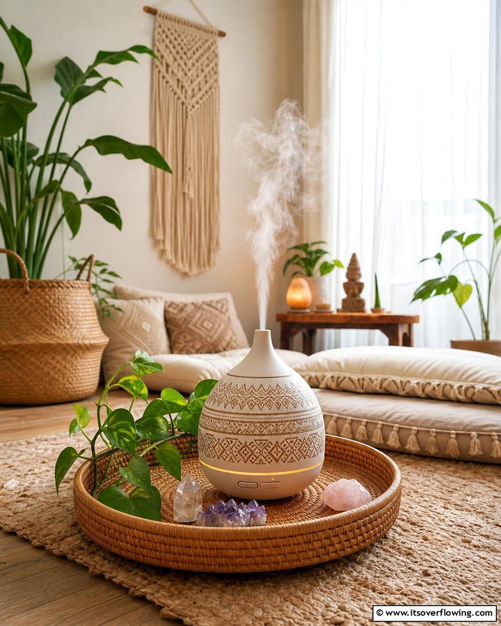Aromatic Diffusers for Soothing Scents - 20 Boho Meditation Room Ideas- Tranquil Retreats