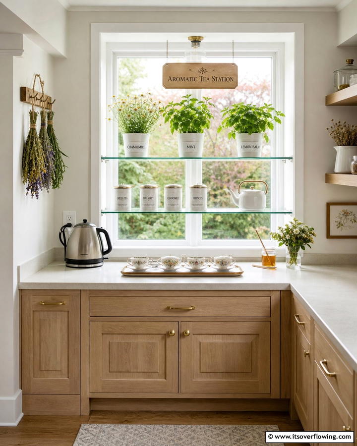 Aromatic Tea Station - 20 Garden Window Ideas to Brighten Your Indoor Space