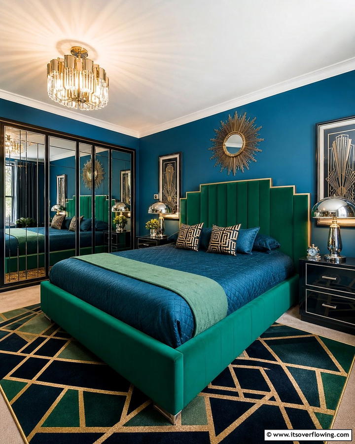 Art Deco Blue and Green Glam - 20 Blue and Green Bedroom Ideas- Calming Color Schemes