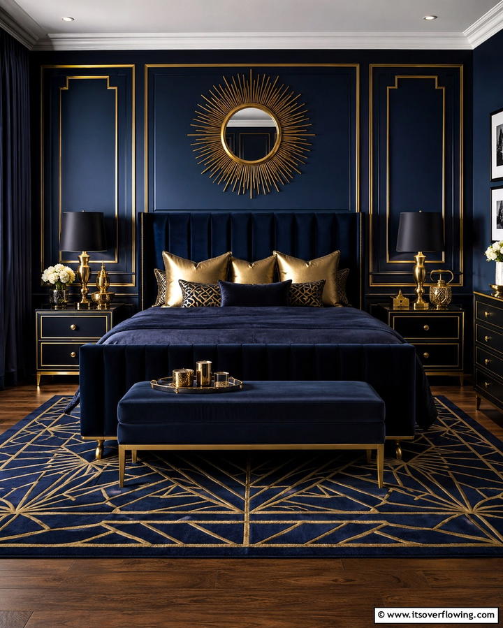 Art Deco Dark Blue Bedroom - 25 Dark Blue Bedroom Ideas for Cozy Nights