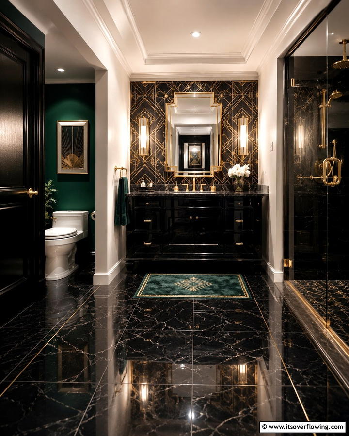 Art Deco Elegance - 30 Basement Bathroom Ideas for Small and Functional Spaces