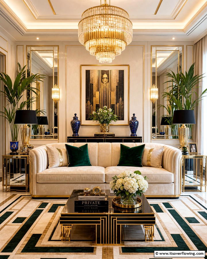 Art Deco Glam with Cream Couch - 25 Cream Couch Living Room Ideas for Timeless Elegance