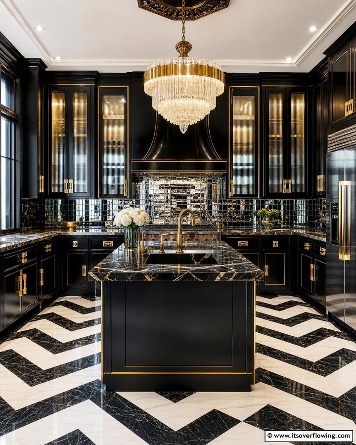 Art Deco Glam - 30 Kitchens With Black Cabinets for Bold Elegance