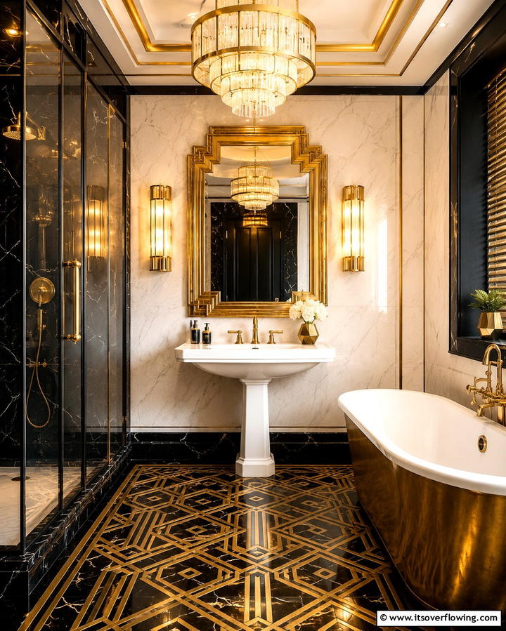 Art Deco Glamour - 25 Aesthetic Bathroom Ideas for a Spa-Like Retreat