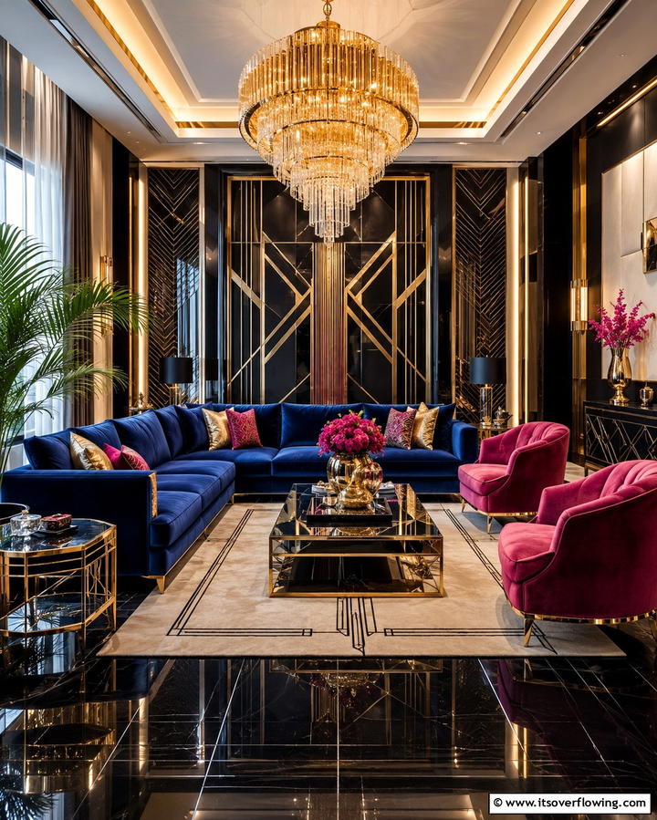 Art Deco Influence - 25 Pink and Blue Living Room Ideas for a Vibrant Space