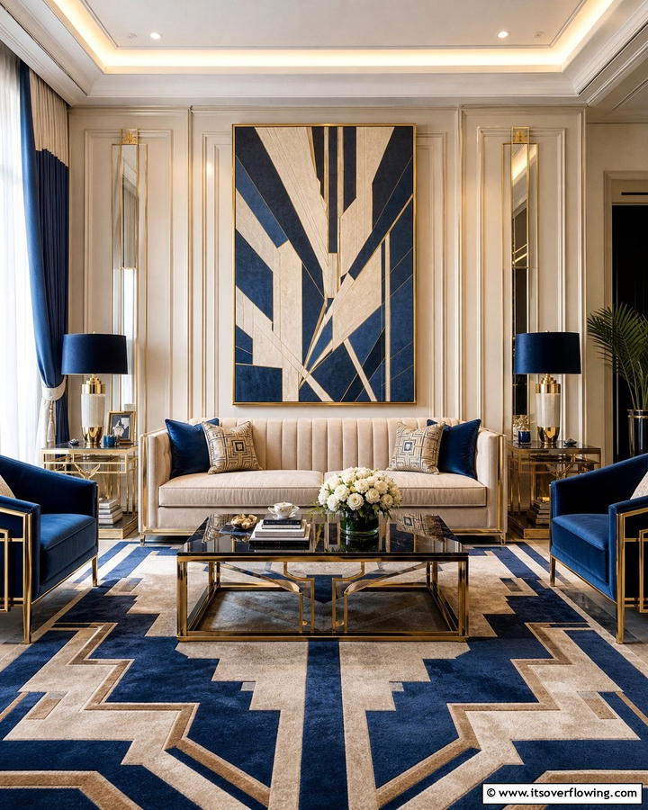 Art Deco Inspiration with Blue and Beige - 20 Blue and Beige Living Room Ideas- Serene Spaces