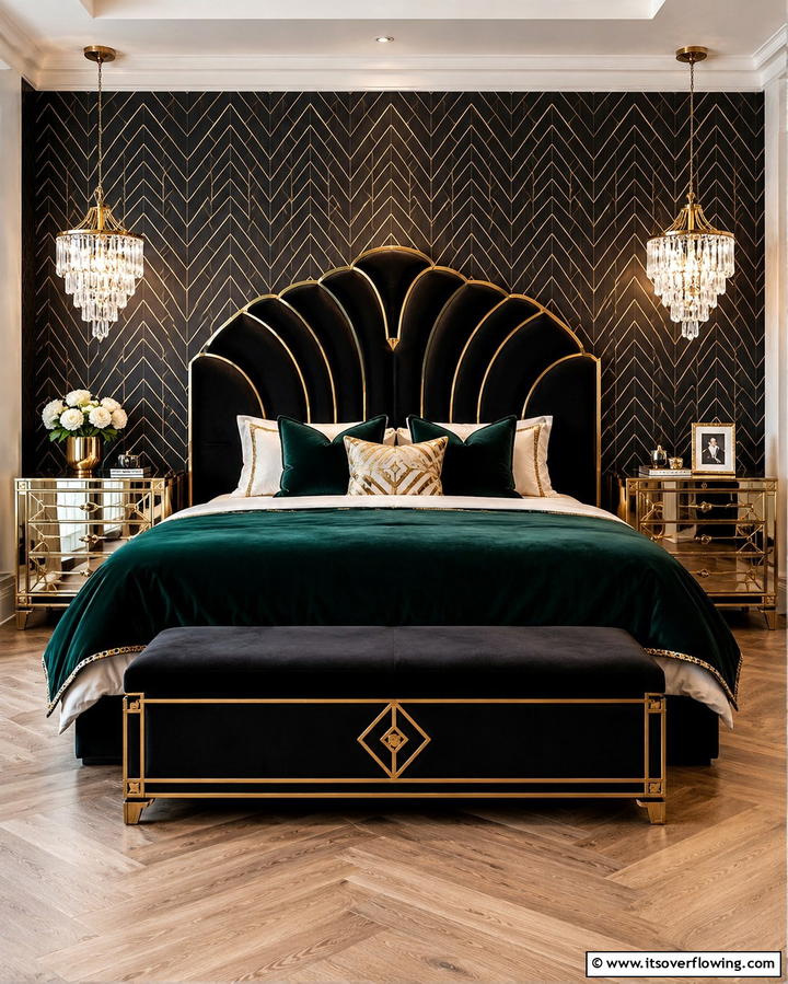 Art Deco Inspired Black Headboard - 25 Black Headboard Bedroom Ideas for a Bold Statement