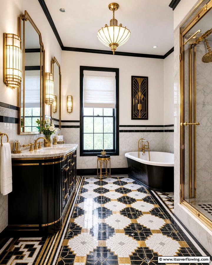 Art Deco Inspired Designs - 25 Bathroom Mosaic Floor Tile Ideas for Unique Style