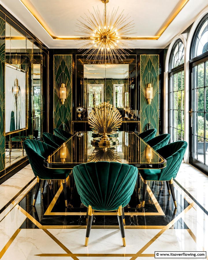 Art Deco Inspired Dining Room - 30 Sunroom Dining Room Ideas for Bright and Airy Meals