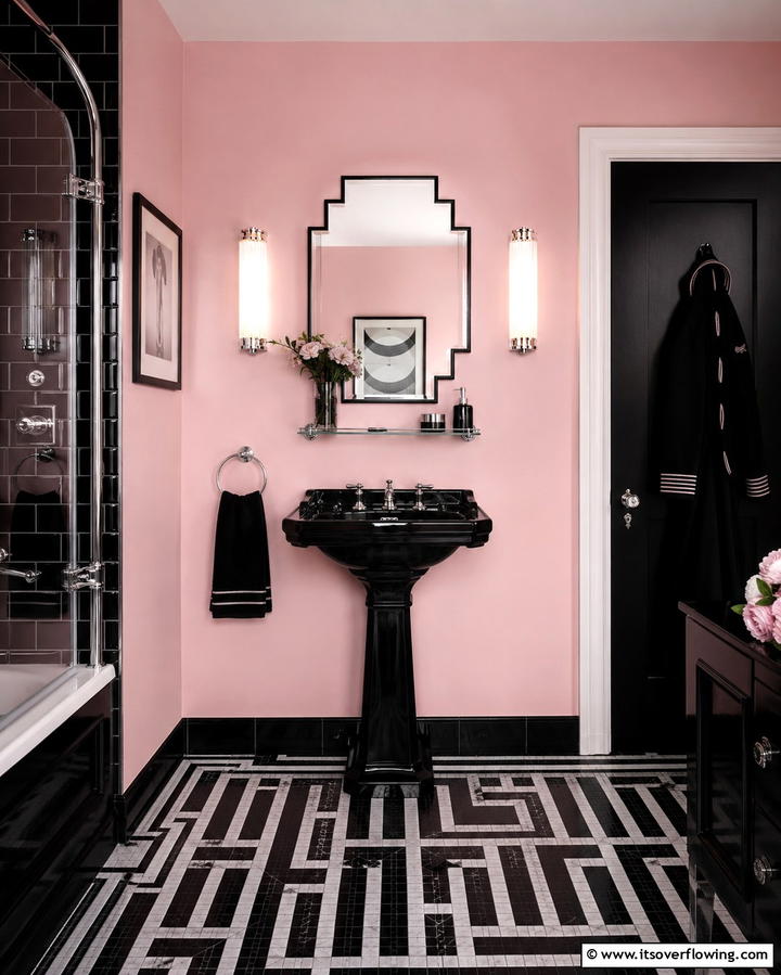Art Deco Pink and Black Bathroom - 25 Pink and Black Bathroom Ideas for a Bold and Chic Look