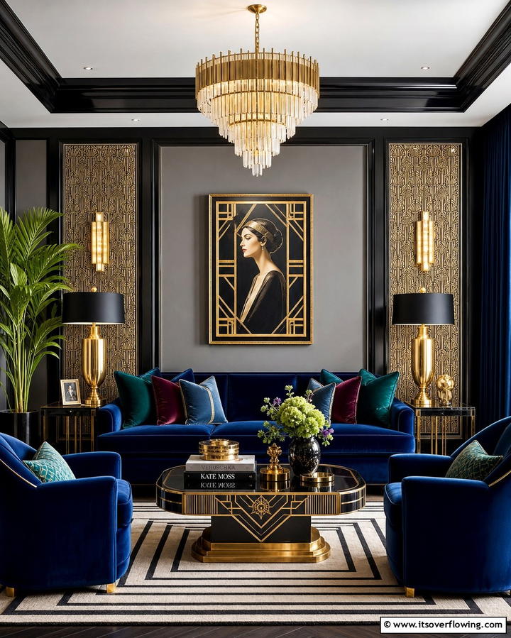 Art Deco Revival - 25 Living Room With Grey Walls and Black Trim Ideas