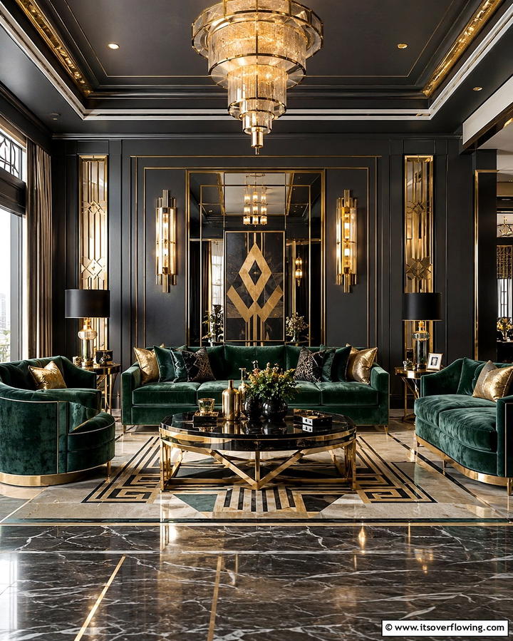Art Deco Revival - 30 Striking Contrasting Living Rooms Featuring Dark Grey Walls