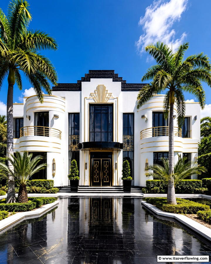 Art Deco Revival Home - 30 Houses with Black Roofs- Modern Exterior Design Inspiration