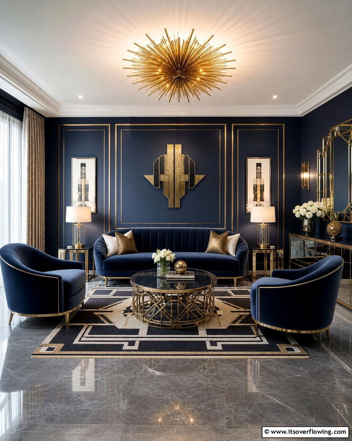 Art Deco Sophistication - 20 Grey Floor Living Room with Blue Walls Ideas