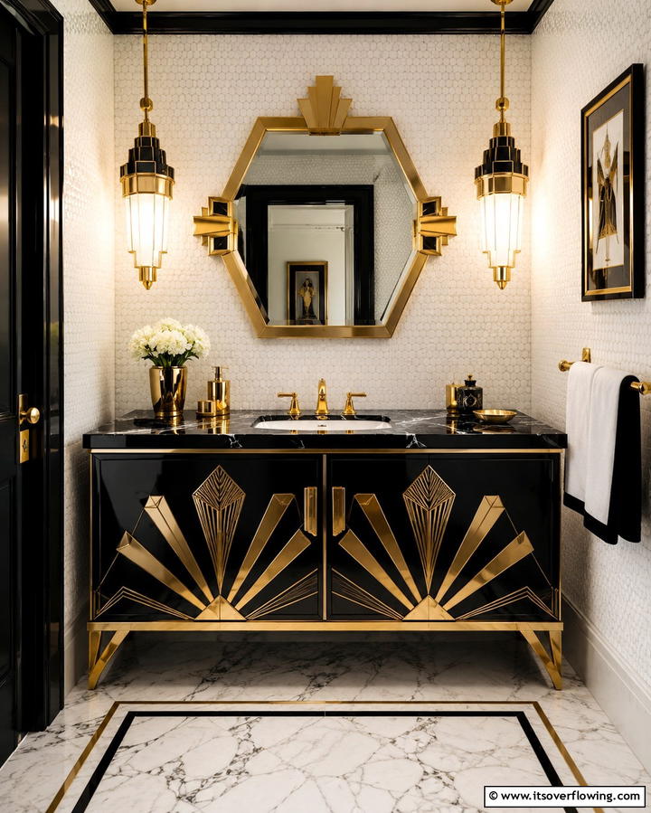 Art Deco Vanity Elegance - 30 Small Bathroom Vanity Ideas for Space-Saving Style
