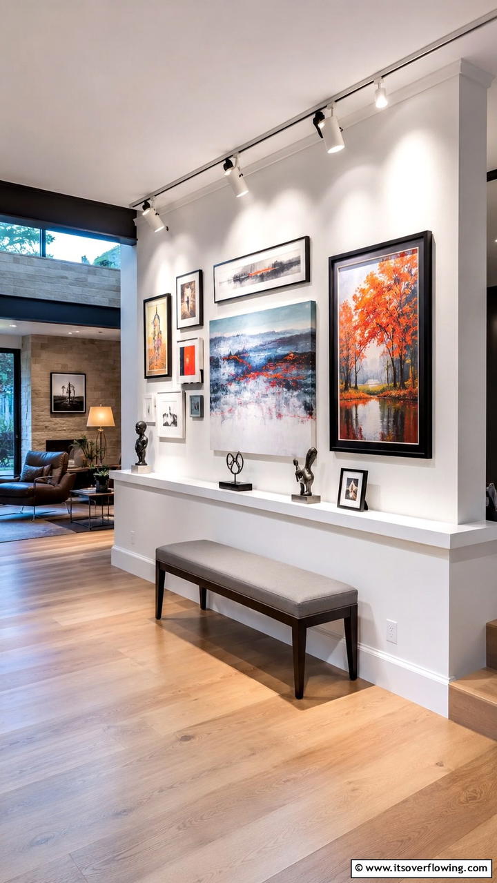 Art Gallery Display - 30 Half Wall Ideas- Modern Room Dividers & Design Tricks