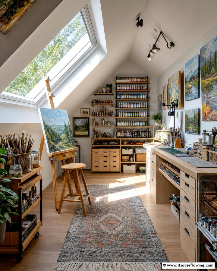 Art Studio Haven - 25 Creative Attic Room Ideas for Cozy Spaces