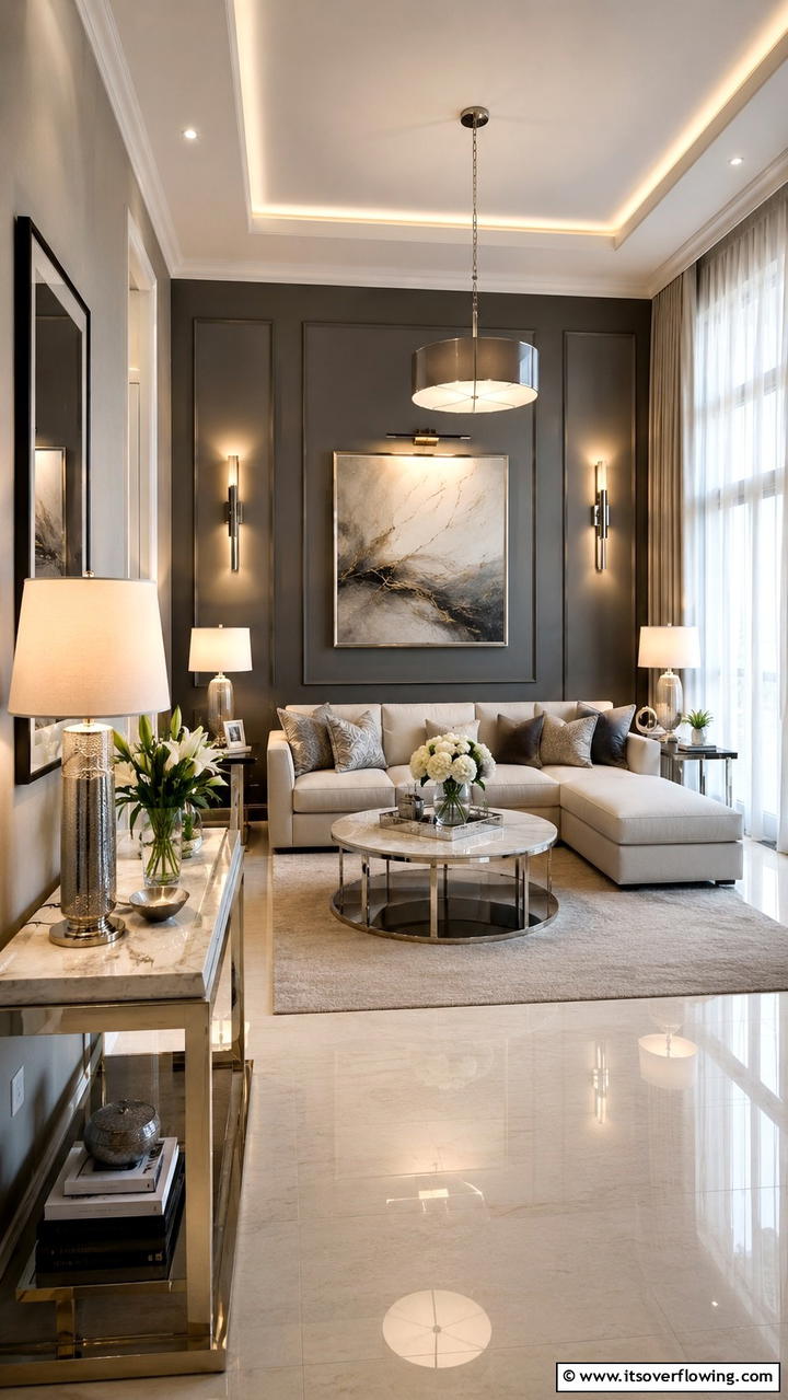 Artful Accent Lighting - 30 Grey and Cream Living Room Ideas- Neutral Elegance