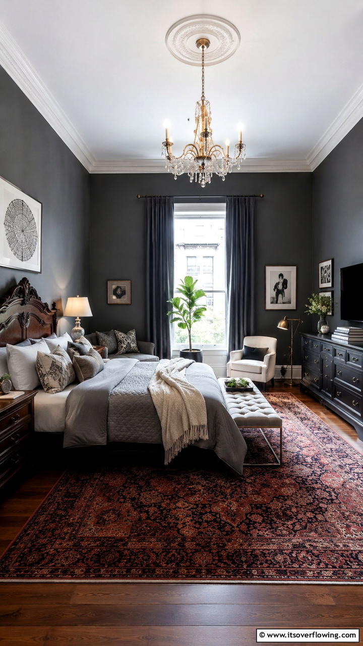 Artful Blend of Modern and Classic - 30 Dark Grey Bedroom Ideas for Modern Serene Spaces