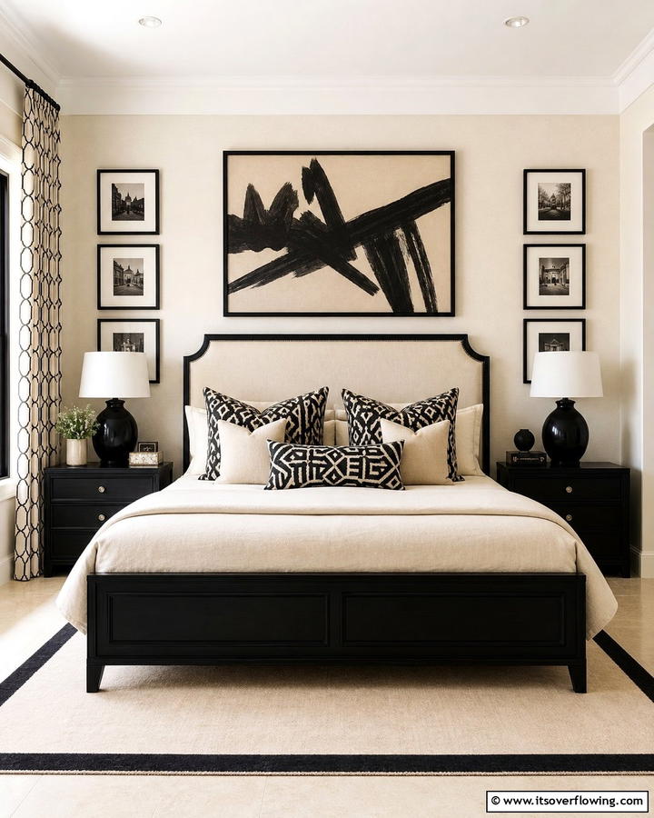 Artful Contrasts A Balanced Blend - 21 Cream & Black Bedroom Ideas- Sophisticated Contrast