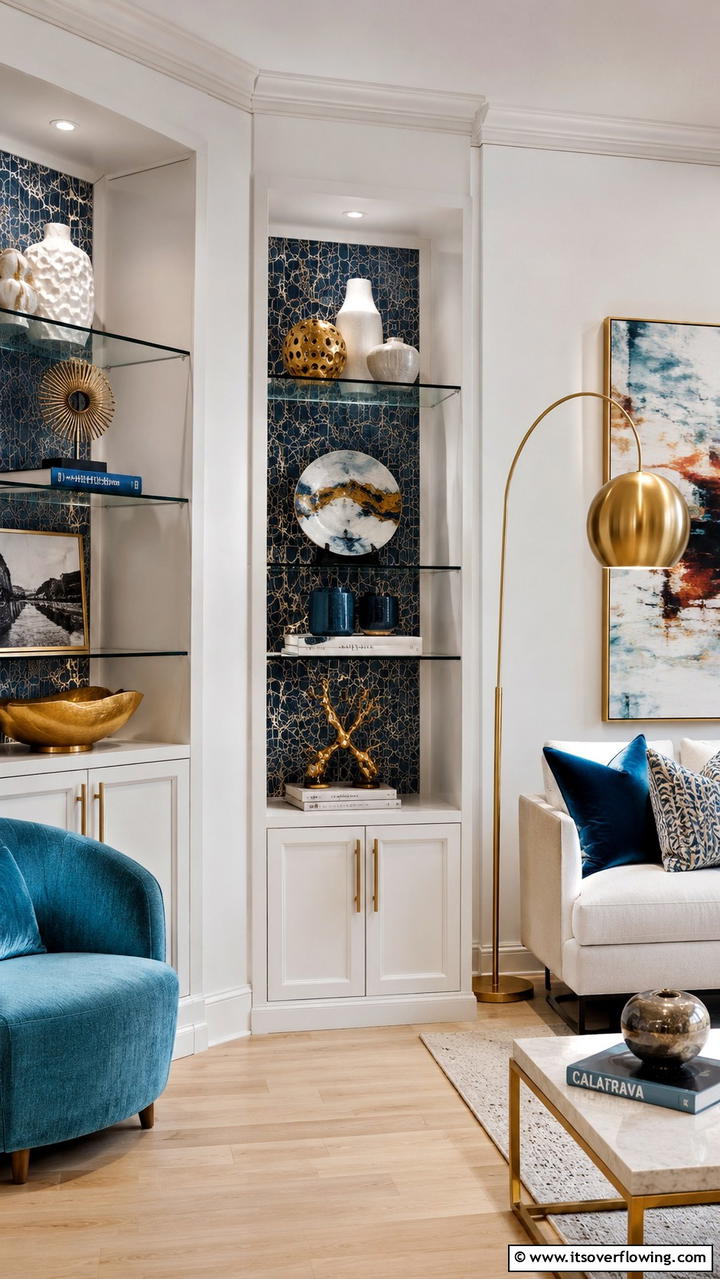 Artful Decorative Inserts - 30 Corner Cabinet Ideas to Maximize Storage in Any Room