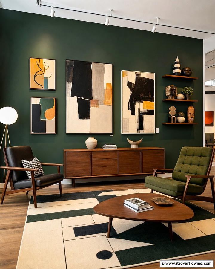 Artful Green Accent - 21 Dark Green Accent Wall Ideas for Dramatic Interiors
