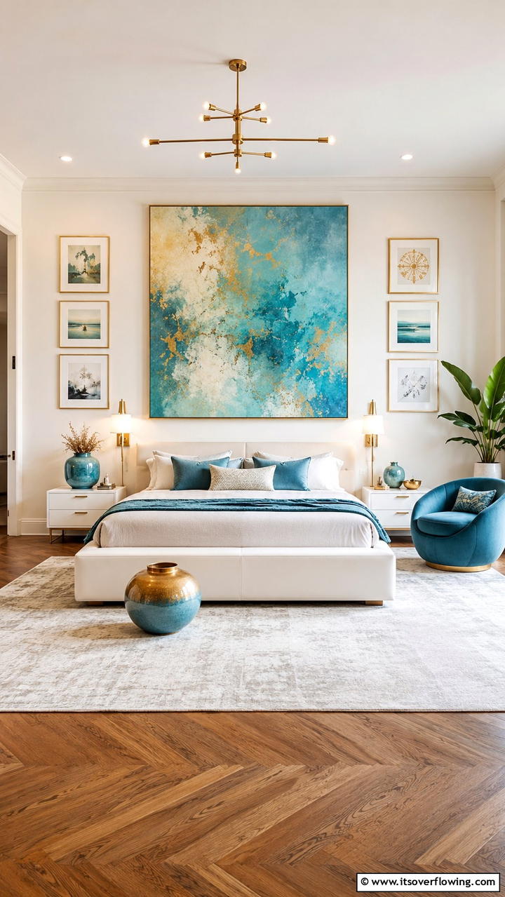 Artful Statement Pieces - 30 Duck Egg Blue Bedroom Ideas for Serene Spaces