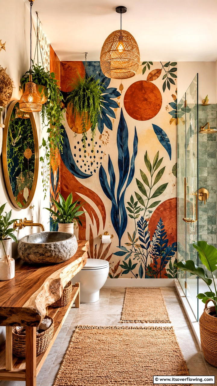 Artful Wall Murals - 30 Boho Bathroom Ideas for Relaxed, Global-Inspired Style