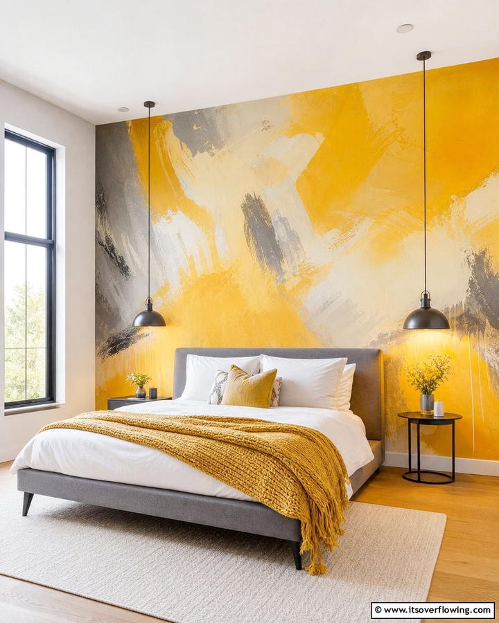 Artful Yellow Wall Murals - 30 Yellow Bedroom Ideas to Brighten Your Sleep Space