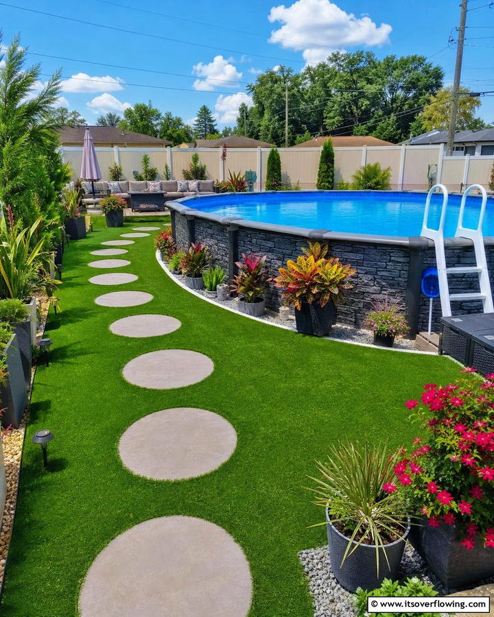 Artificial Turf Walkway - 20 Above Ground Pool Walkway Ideas for Safety