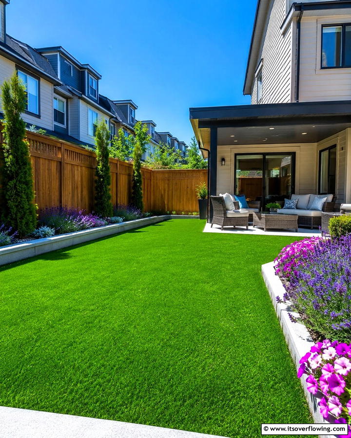 Artificial Turf for Low Maintenance - 30 Space-Saving Townhouse Backyard Design Ideas