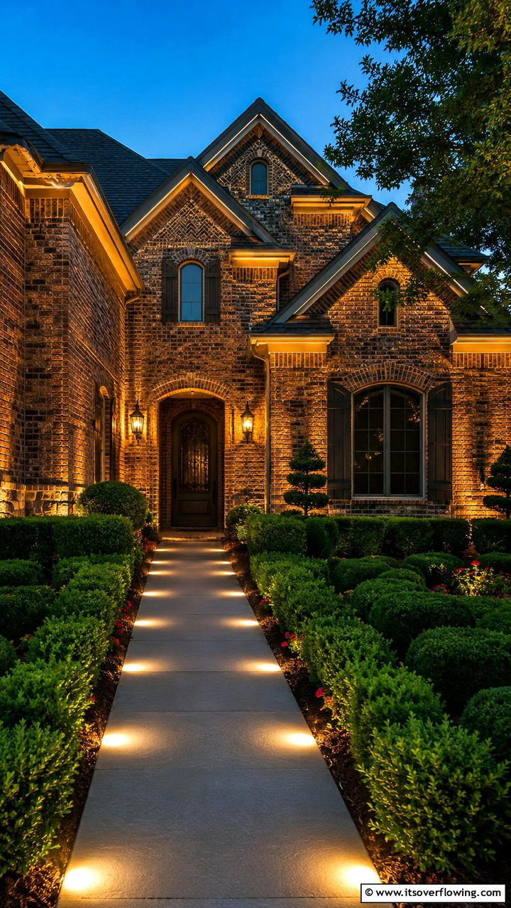 Artisan Brick Lighting - 30 Brown Brick Exterior Home Ideas for Timeless Curb Appeal