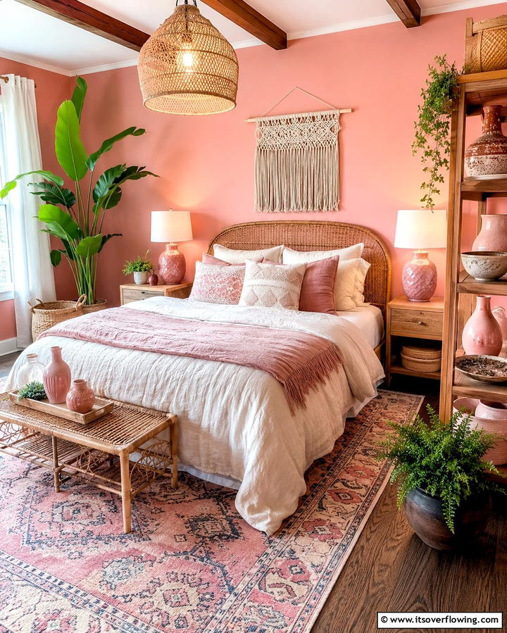 Artisan Ceramic Accents - 30 Pink Boho Bedroom Ideas for a Chic and Cozy Retreat