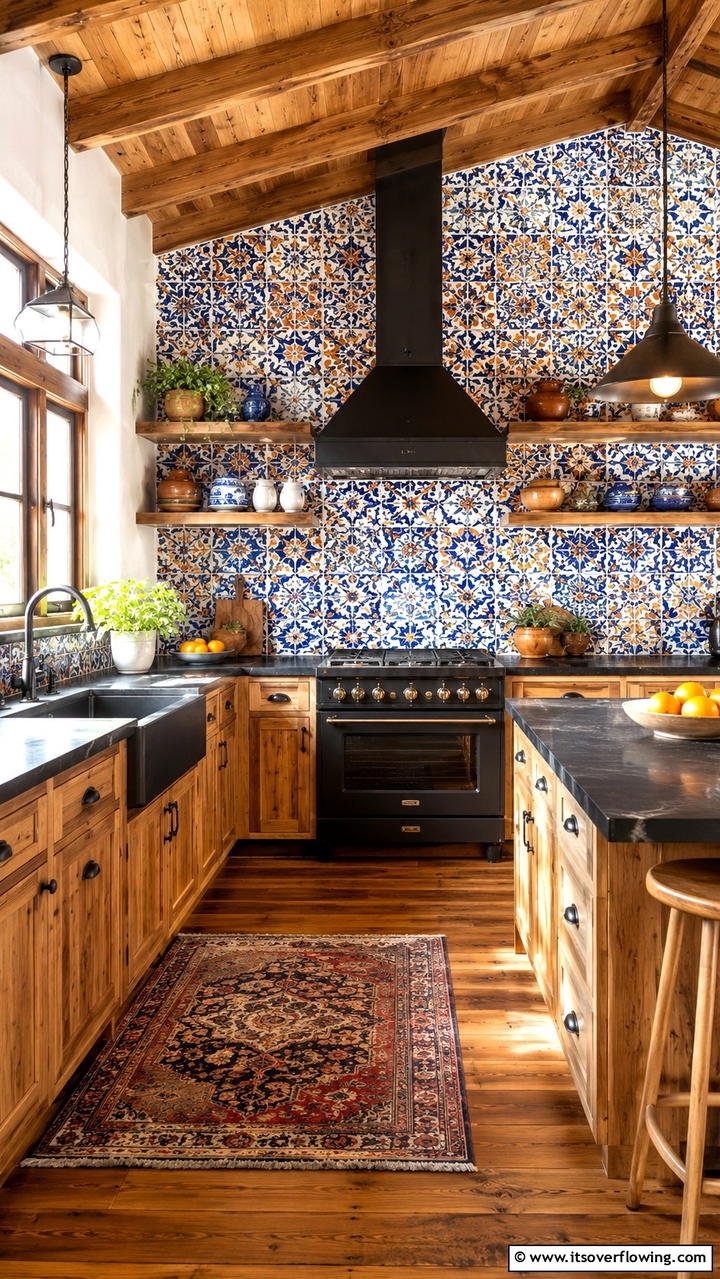 Artisan Ceramic Tile Accents - 30 Cabin Kitchen Ideas- Rustic and Cozy Cooking Spaces